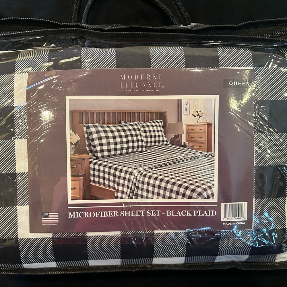 Black Plaid Microfiber Sheet Set